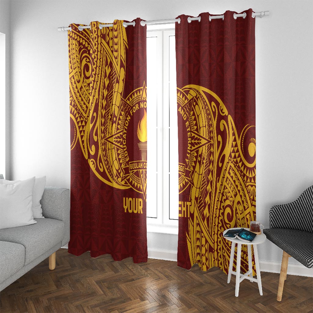 Personalised Tonga Beulah College Window Curtain Since 1938 Special Kupesi Pattern LT9 With Grommets Gold - Polynesian Pride