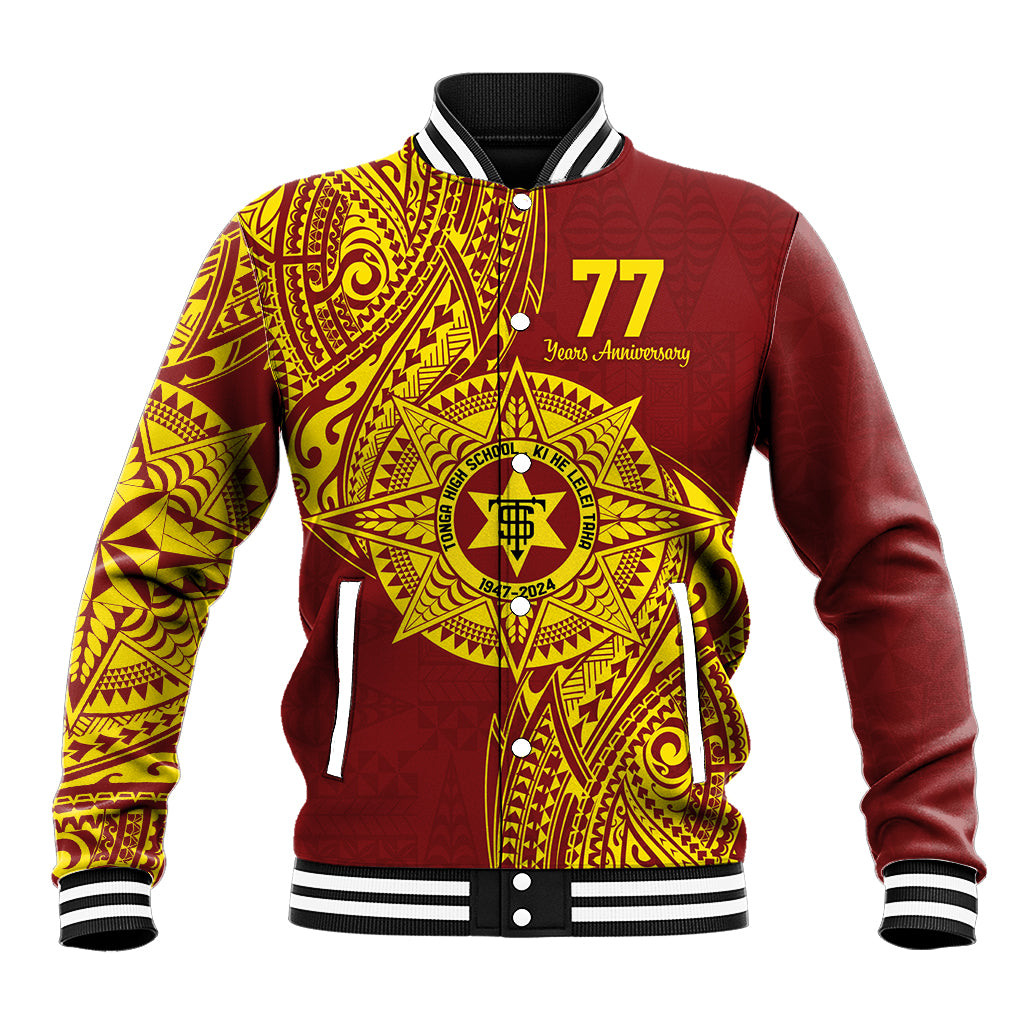 Personalised Tonga High School 77th Anniversary Baseball Jacket Special Kupesi Pattern LT9 Unisex Gold - Polynesian Pride