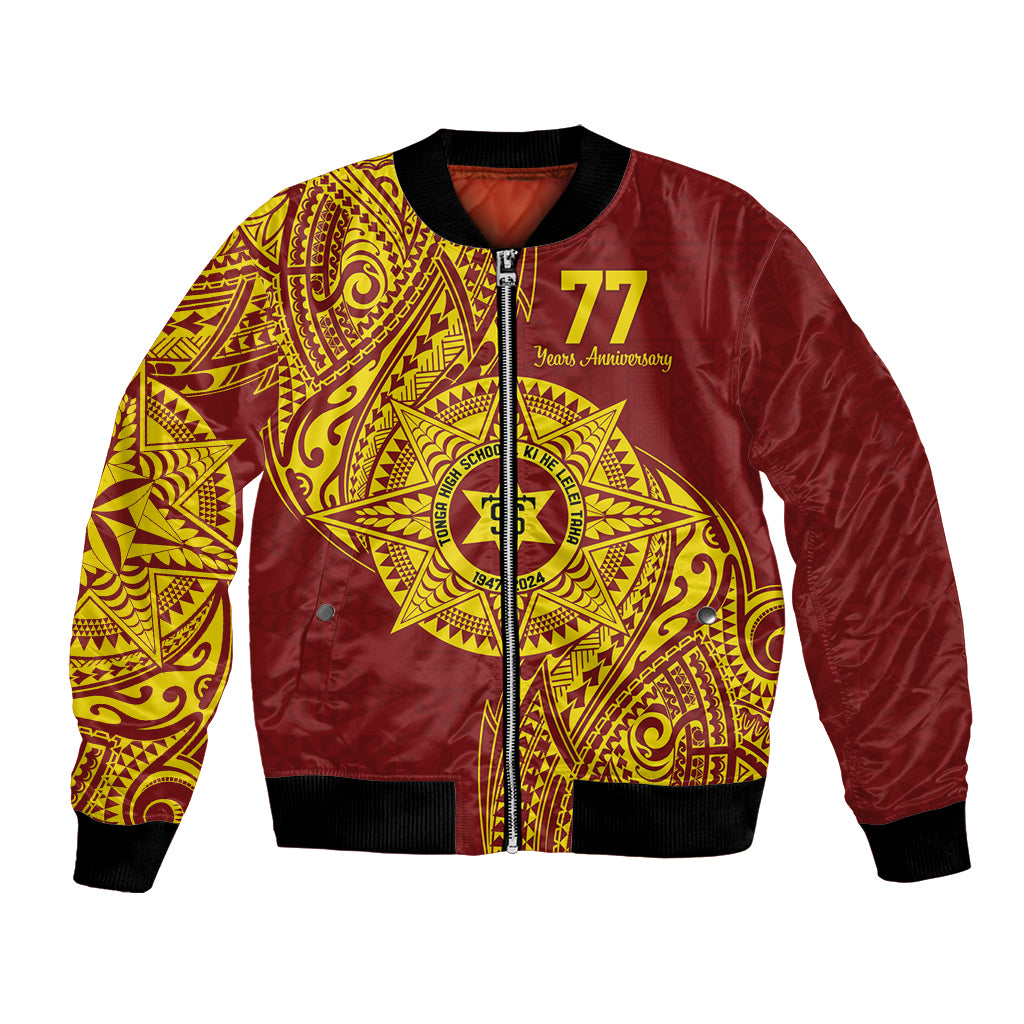 Personalised Tonga High School 77th Anniversary Bomber Jacket Special Kupesi Pattern LT9 Unisex Gold - Polynesian Pride