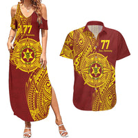 Personalised Tonga High School 77th Anniversary Couples Matching Summer Maxi Dress and Hawaiian Shirt Special Kupesi Pattern LT9 Gold - Polynesian Pride
