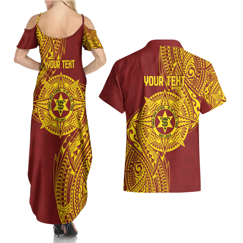 Personalised Tonga High School 77th Anniversary Couples Matching Summer Maxi Dress and Hawaiian Shirt Special Kupesi Pattern LT9 - Polynesian Pride