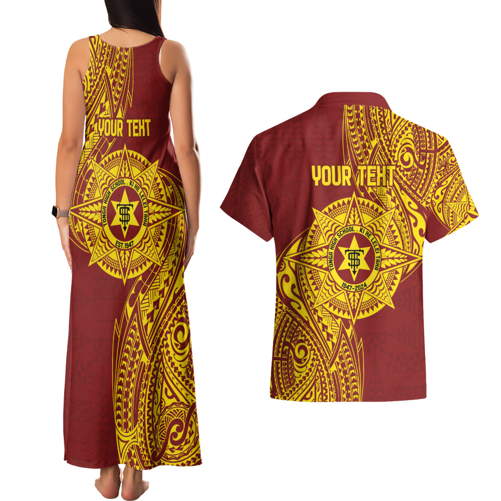 Personalised Tonga High School 77th Anniversary Couples Matching Tank Maxi Dress and Hawaiian Shirt Special Kupesi Pattern LT9 - Polynesian Pride