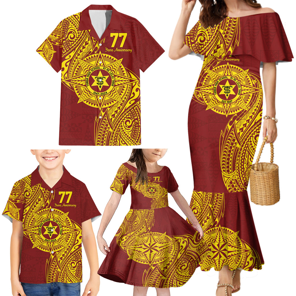 Personalised Tonga High School 77th Anniversary Family Matching Mermaid Dress and Hawaiian Shirt Special Kupesi Pattern