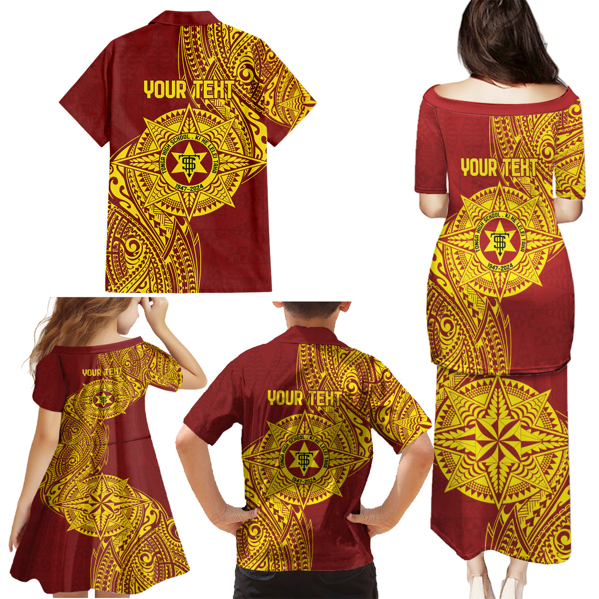 Personalised Tonga High School 77th Anniversary Family Matching Puletasi and Hawaiian Shirt Special Kupesi Pattern LT9 - Polynesian Pride