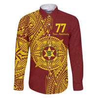 Personalised Tonga High School 77th Anniversary Family Matching Puletasi and Hawaiian Shirt Special Kupesi Pattern LT9 Dad's Shirt - Long Sleeve Gold - Polynesian Pride
