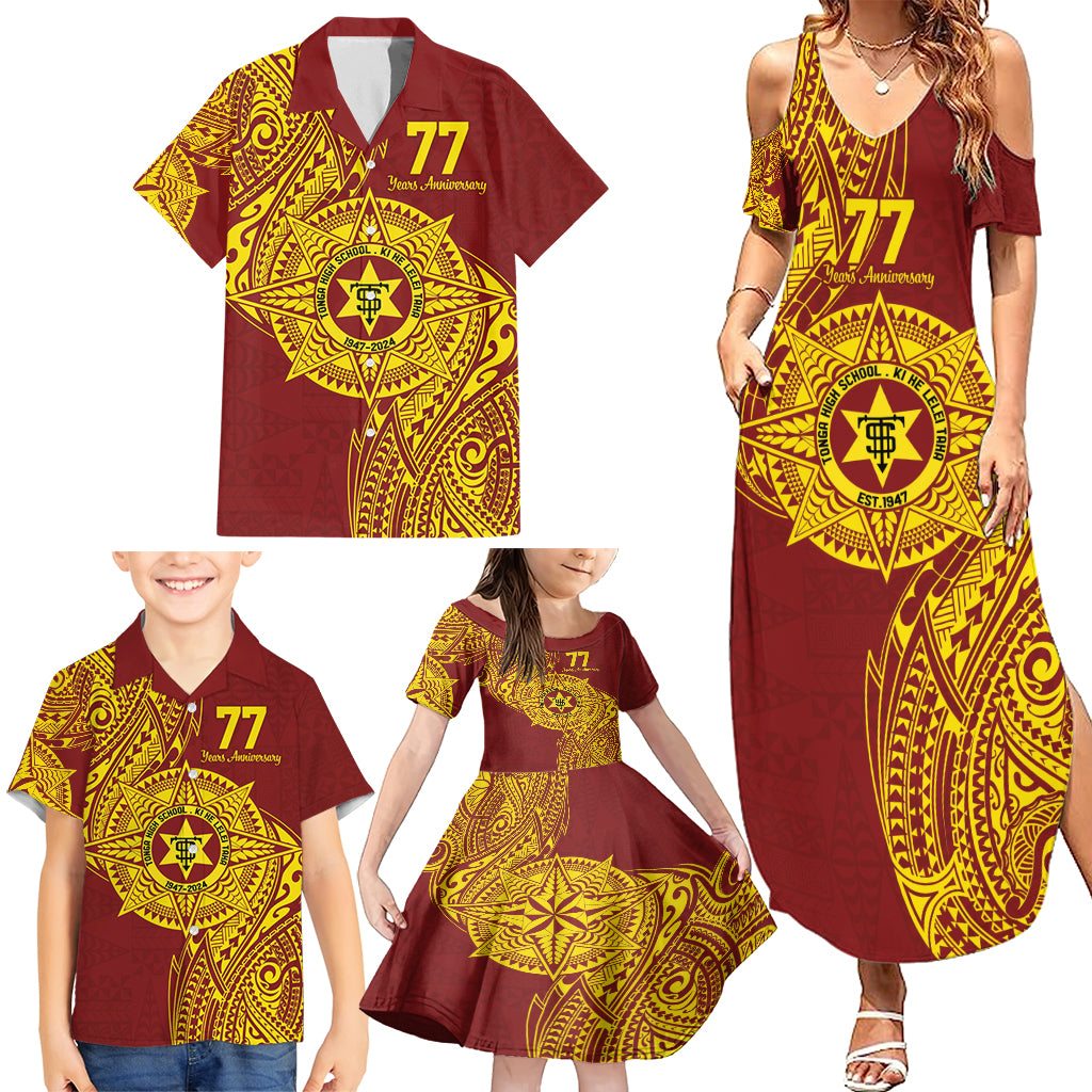 Personalised Tonga High School 77th Anniversary Family Matching Summer Maxi Dress and Hawaiian Shirt Special Kupesi Pattern LT9 - Polynesian Pride