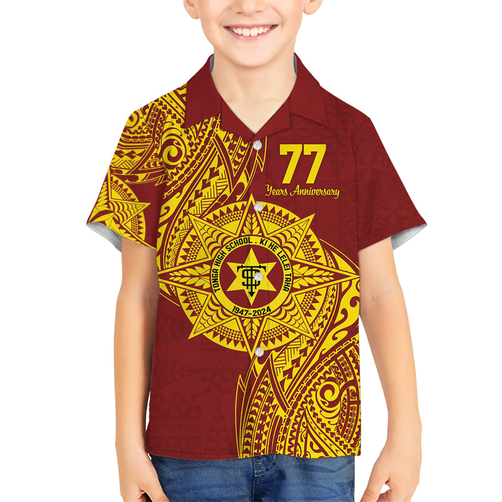 Personalised Tonga High School 77th Anniversary Family Matching Summer Maxi Dress and Hawaiian Shirt Special Kupesi Pattern LT9 Son's Shirt Gold - Polynesian Pride