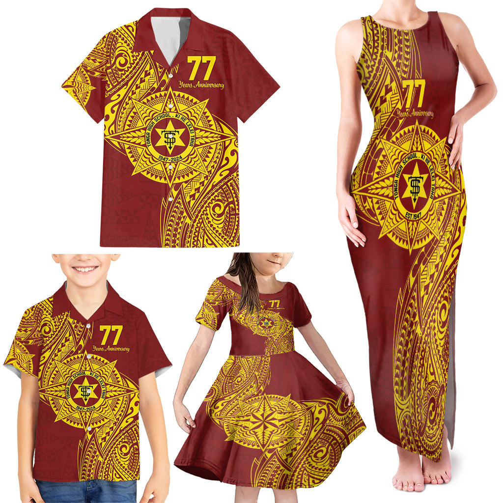 Personalised Tonga High School 77th Anniversary Family Matching Tank Maxi Dress and Hawaiian Shirt Special Kupesi Pattern