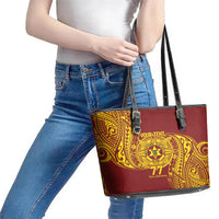 Personalised Tonga High School 77th Anniversary Leather Tote Bag Special Kupesi Pattern LT9 - Polynesian Pride