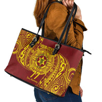 Personalised Tonga High School 77th Anniversary Leather Tote Bag Special Kupesi Pattern LT9 - Polynesian Pride