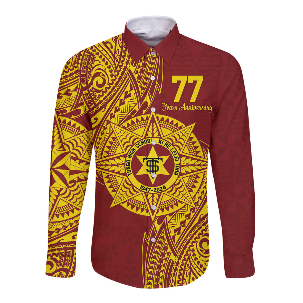 Personalised Tonga High School 77th Anniversary Long Sleeve Button Shirt Special Kupesi Pattern