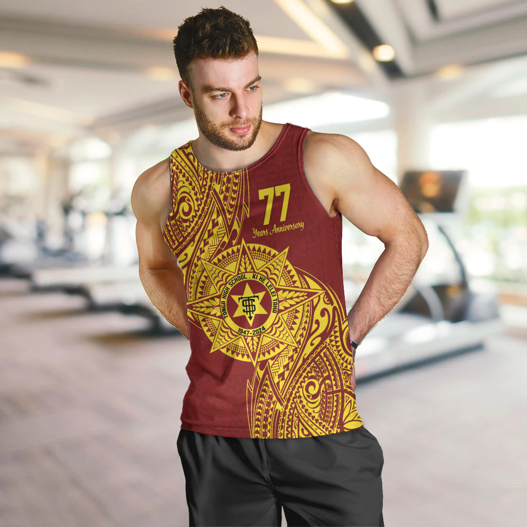 Personalised Tonga High School 77th Anniversary Men Tank Top Special Kupesi Pattern LT9 Gold - Polynesian Pride