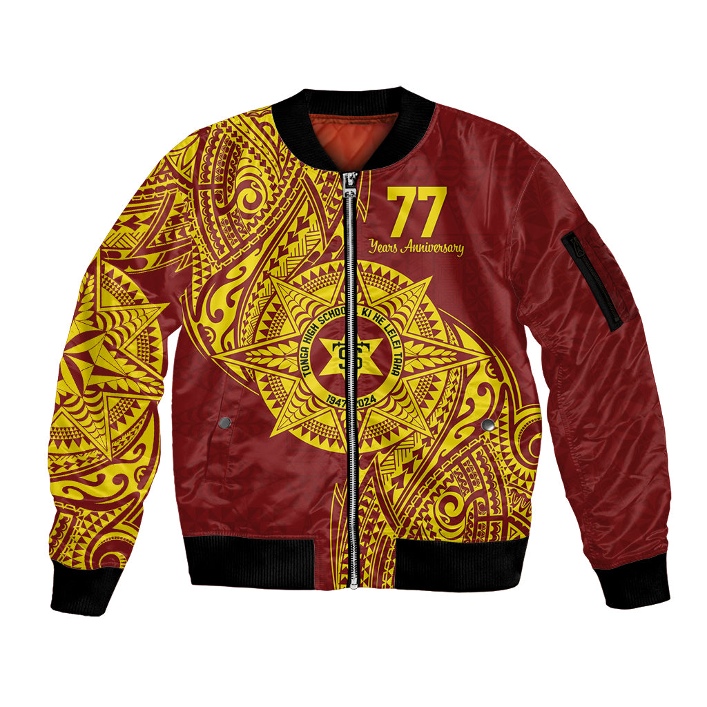 Personalised Tonga High School 77th Anniversary Sleeve Zip Bomber Jacket Special Kupesi Pattern