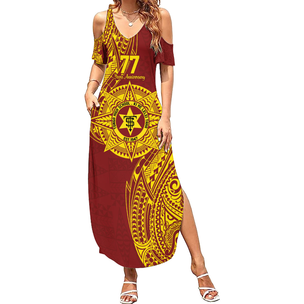 Personalised Tonga High School 77th Anniversary Summer Maxi Dress Special Kupesi Pattern LT9 Women Gold - Polynesian Pride