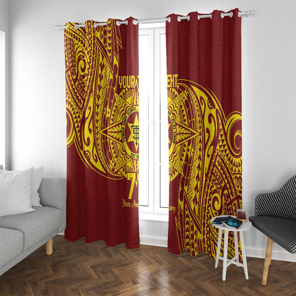 Personalised Tonga High School 77th Anniversary Window Curtain Special Kupesi Pattern LT9 With Grommets Gold - Polynesian Pride