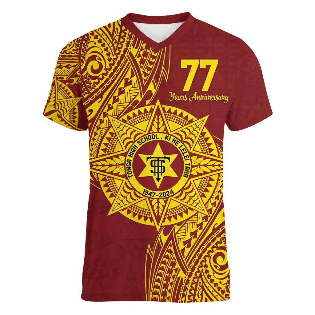 Personalised Tonga High School 77th Anniversary Women V-Neck T-Shirt Special Kupesi Pattern