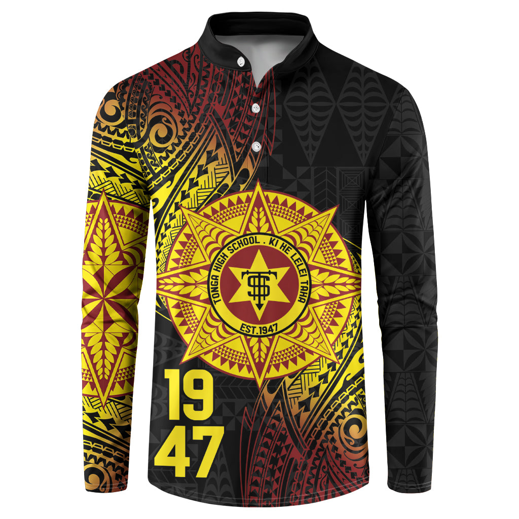 Personalised Tonga High School Button Sweatshirt Since 1947 Special Kupesi Pattern LT9 Black - Polynesian Pride