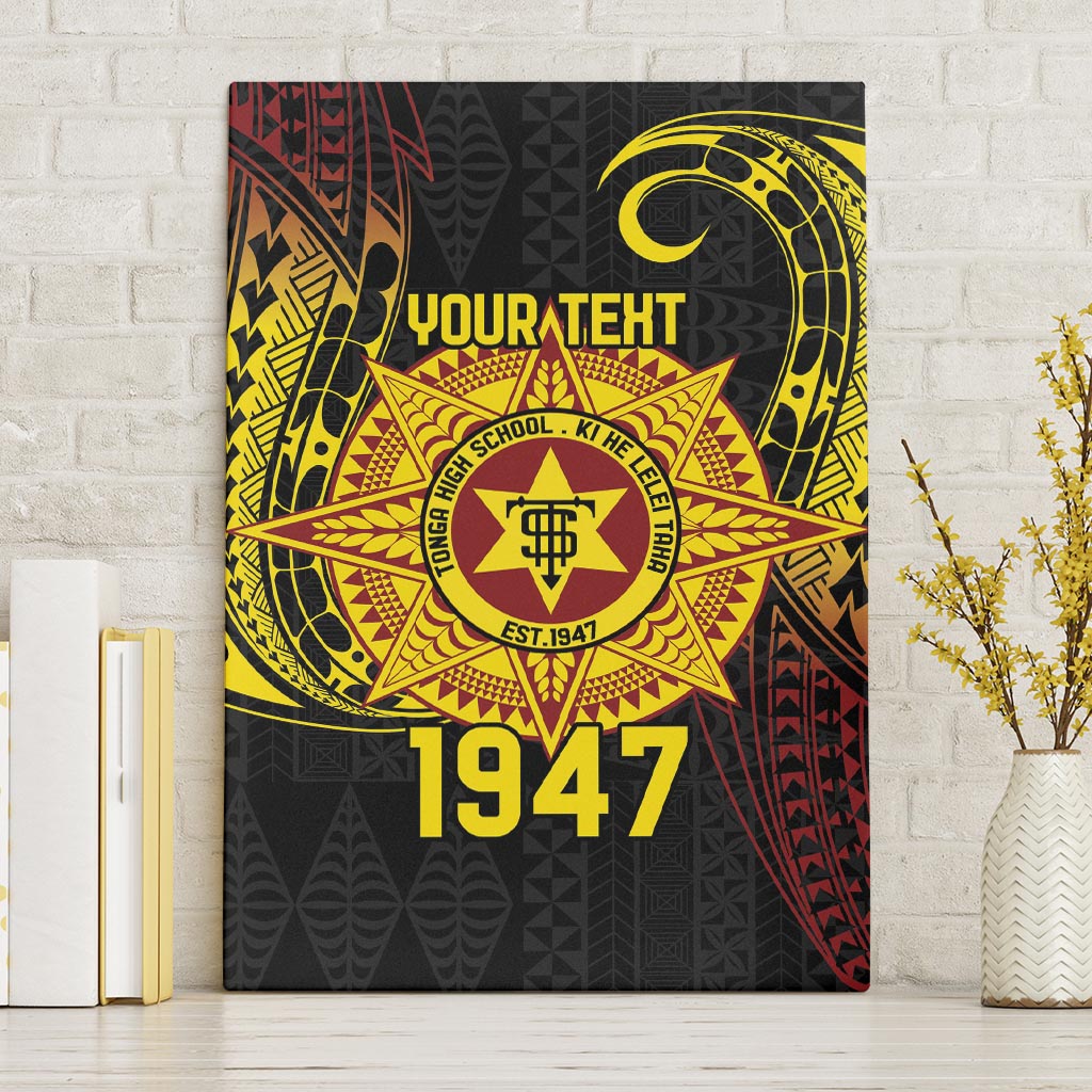 Personalised Tonga High School Canvas Wall Art Since 1947 Special Kupesi Pattern LT9 Without Frame Black - Polynesian Pride