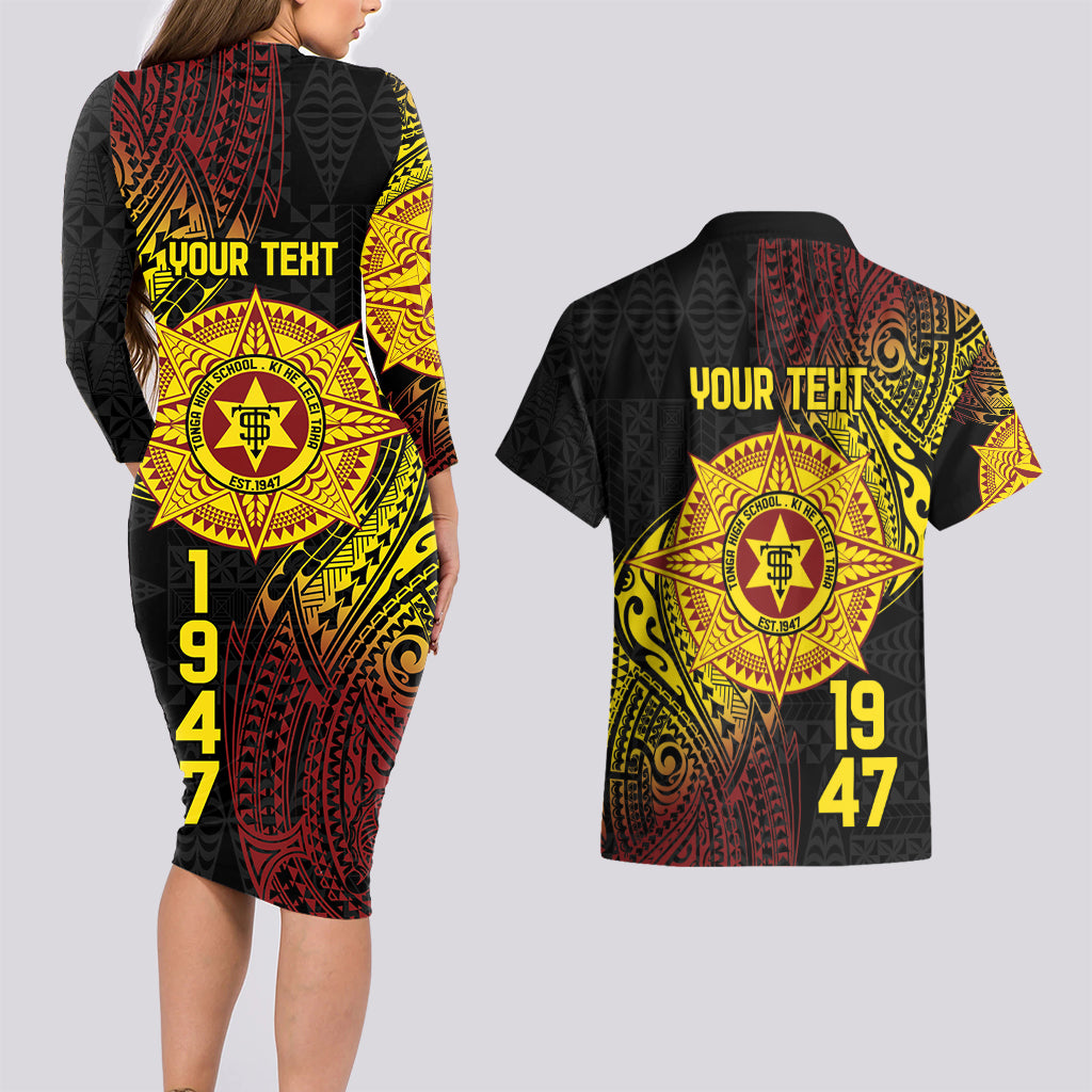 Personalised Tonga High School Couples Matching Long Sleeve Bodycon Dress and Hawaiian Shirt Since 1947 Special Kupesi Pattern LT9 - Polynesian Pride