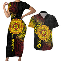 Personalised Tonga High School Couples Matching Short Sleeve Bodycon Dress and Hawaiian Shirt Since 1947 Special Kupesi Pattern LT9 Black - Polynesian Pride