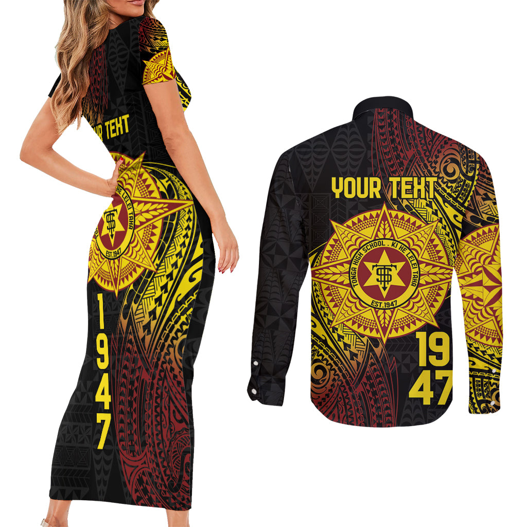 Personalised Tonga High School Couples Matching Short Sleeve Bodycon Dress and Long Sleeve Button Shirt Since 1947 Special Kupesi Pattern LT9 - Polynesian Pride