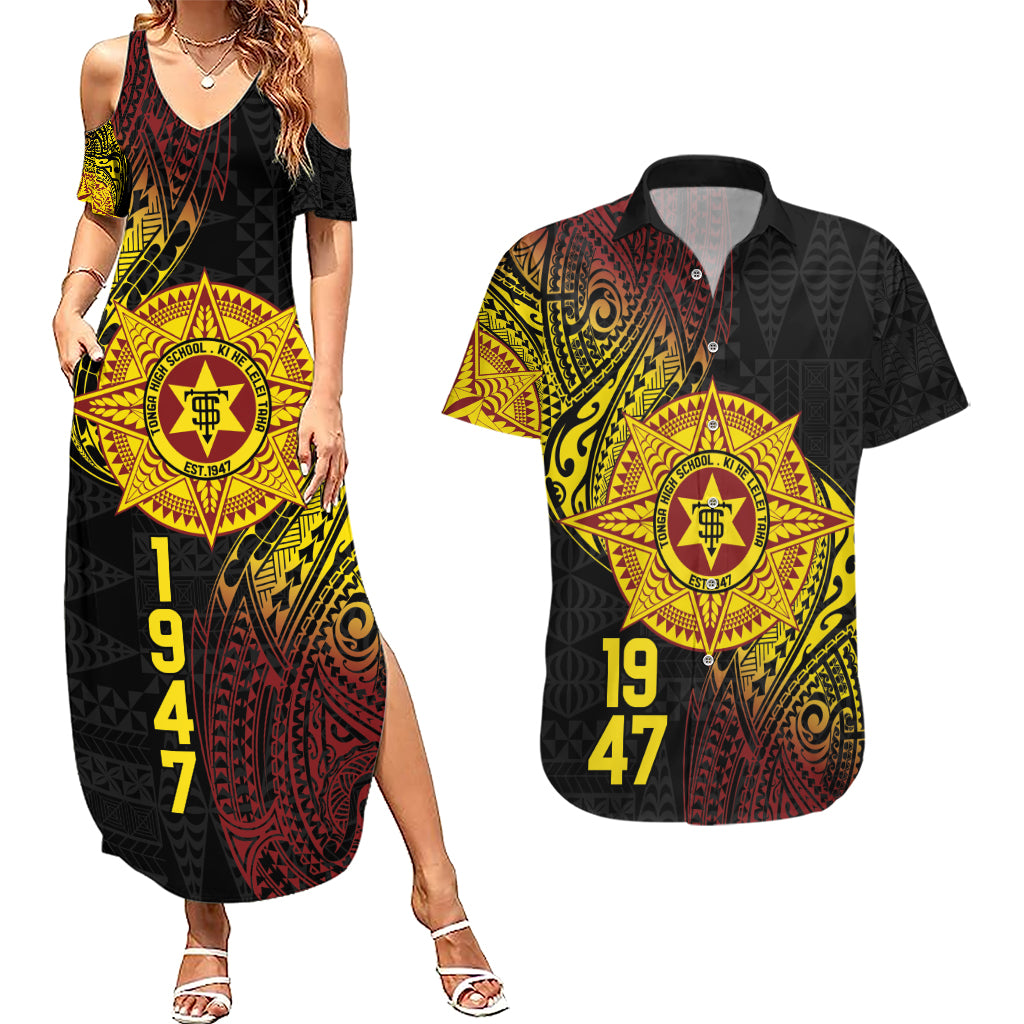 Personalised Tonga High School Couples Matching Summer Maxi Dress and Hawaiian Shirt Since 1947 Special Kupesi Pattern LT9 Black - Polynesian Pride