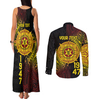 Personalised Tonga High School Couples Matching Tank Maxi Dress and Long Sleeve Button Shirt Since 1947 Special Kupesi Pattern LT9 - Polynesian Pride
