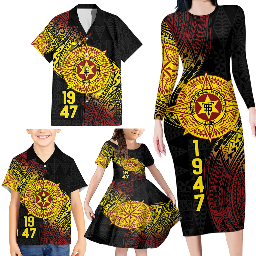 Personalised Tonga High School Family Matching Long Sleeve Bodycon Dress and Hawaiian Shirt Since 1947 Special Kupesi Pattern LT9 - Polynesian Pride