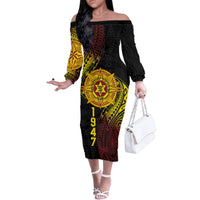 Personalised Tonga High School Family Matching Off The Shoulder Long Sleeve Dress and Hawaiian Shirt Since 1947 Special Kupesi Pattern