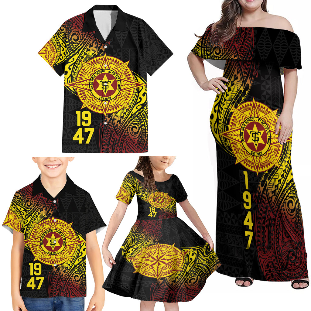 Personalised Tonga High School Family Matching Off Shoulder Maxi Dress and Hawaiian Shirt Since 1947 Special Kupesi Pattern