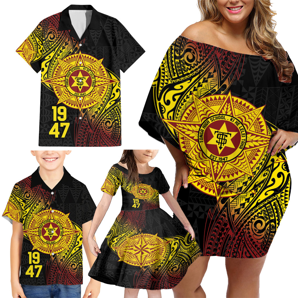 Personalised Tonga High School Family Matching Off Shoulder Short Dress and Hawaiian Shirt Since 1947 Special Kupesi Pattern