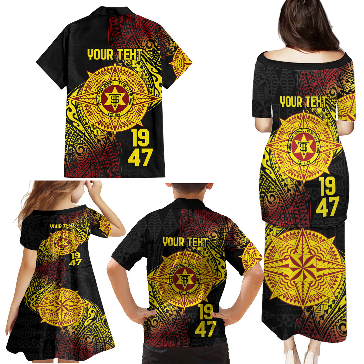 Personalised Tonga High School Family Matching Puletasi and Hawaiian Shirt Since 1947 Special Kupesi Pattern LT9 - Polynesian Pride