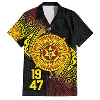 Personalised Tonga High School Family Matching Puletasi and Hawaiian Shirt Since 1947 Special Kupesi Pattern LT9 Dad's Shirt - Short Sleeve Black - Polynesian Pride