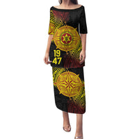 Personalised Tonga High School Family Matching Puletasi and Hawaiian Shirt Since 1947 Special Kupesi Pattern LT9 Mom's Dress Black - Polynesian Pride