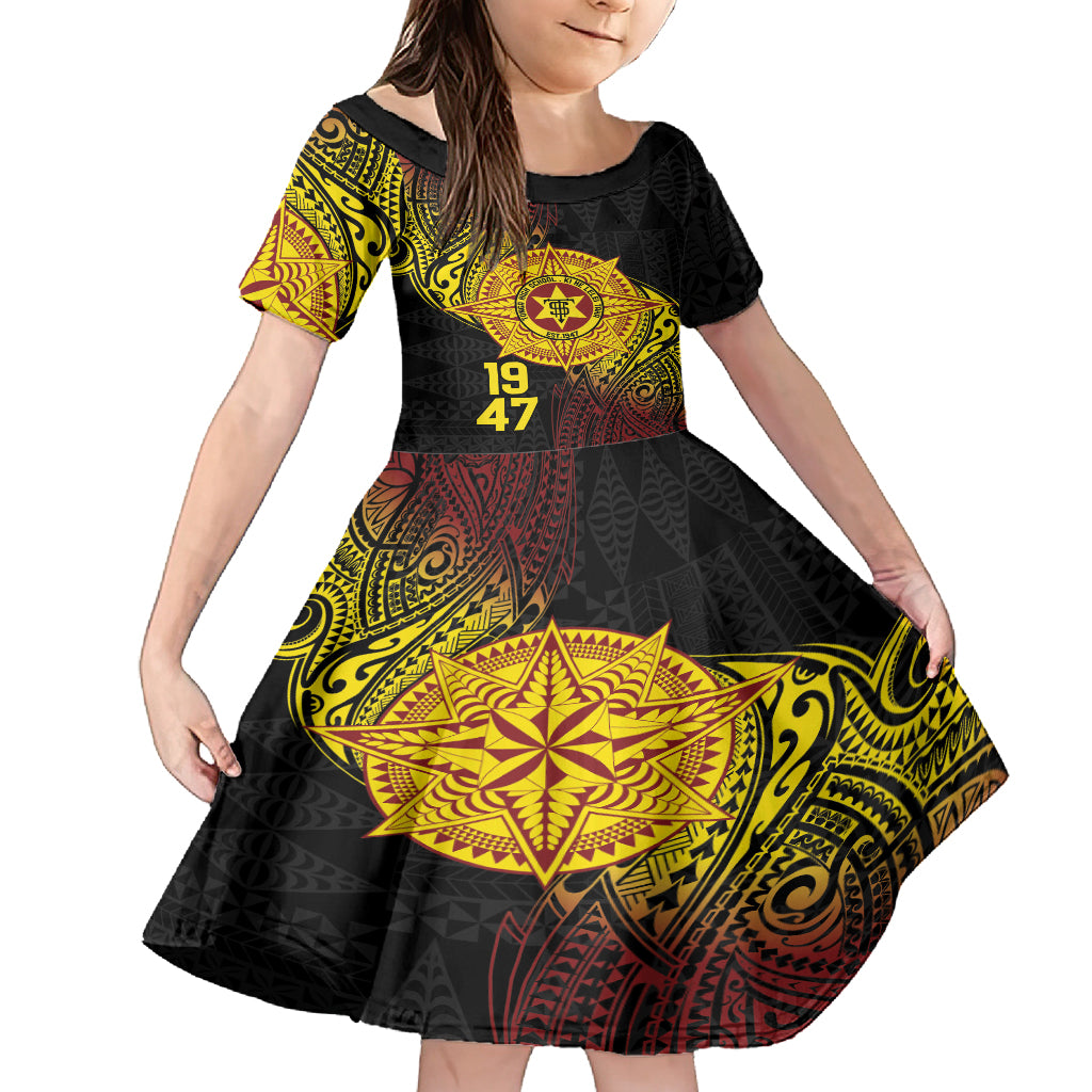 Personalised Tonga High School Family Matching Summer Maxi Dress and Hawaiian Shirt Since 1947 Special Kupesi Pattern LT9 Daughter's Dress Black - Polynesian Pride