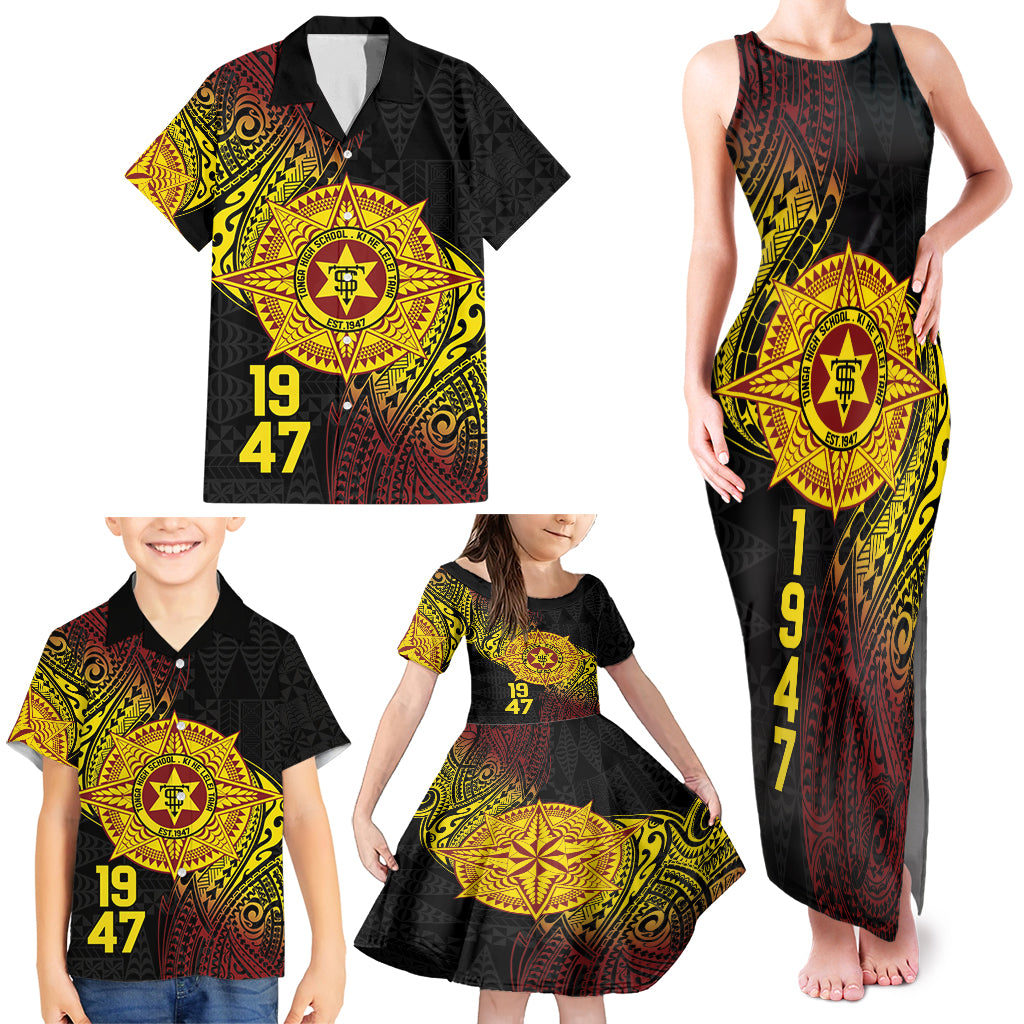 Personalised Tonga High School Family Matching Tank Maxi Dress and Hawaiian Shirt Since 1947 Special Kupesi Pattern LT9 - Polynesian Pride