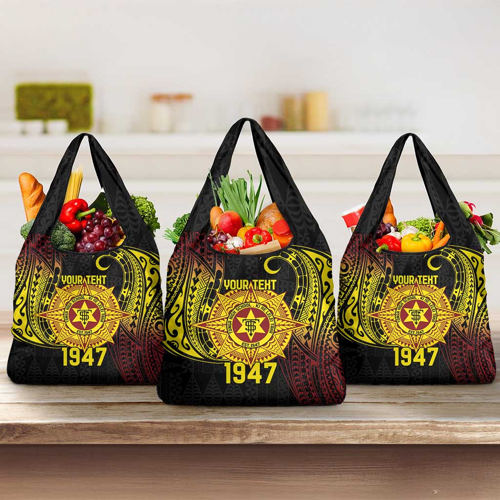 Personalised Tonga High School Grocery Bag Since 1947 Special Kupesi Pattern LT9 3-pack One Size Black - Polynesian Pride