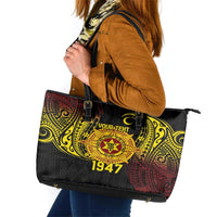 Personalised Tonga High School Leather Tote Bag Since 1947 Special Kupesi Pattern LT9 Black - Polynesian Pride