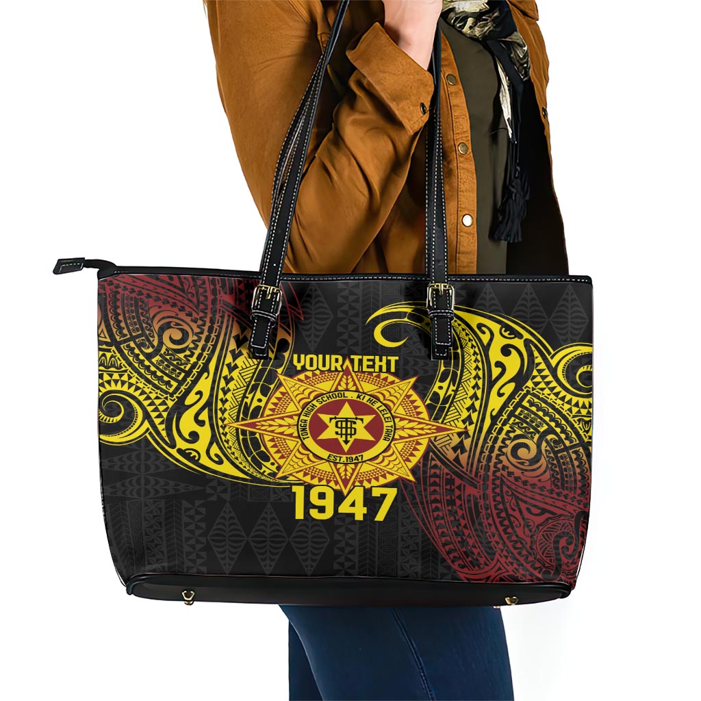 Personalised Tonga High School Leather Tote Bag Since 1947 Special Kupesi Pattern LT9 - Polynesian Pride