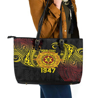 Personalised Tonga High School Leather Tote Bag Since 1947 Special Kupesi Pattern LT9 - Polynesian Pride