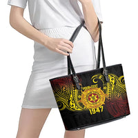 Personalised Tonga High School Leather Tote Bag Since 1947 Special Kupesi Pattern LT9 - Polynesian Pride