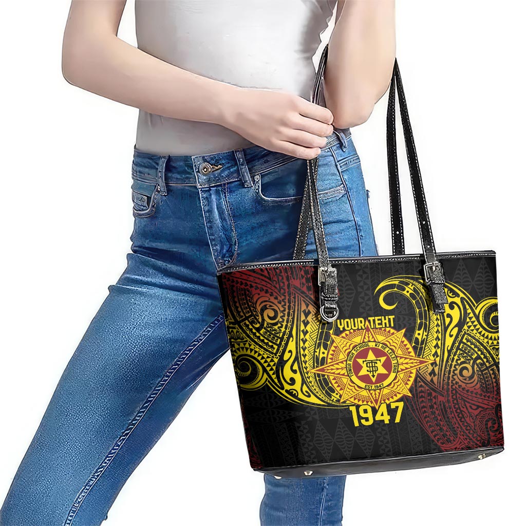 Personalised Tonga High School Leather Tote Bag Since 1947 Special Kupesi Pattern LT9 - Polynesian Pride