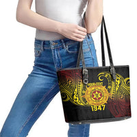 Personalised Tonga High School Leather Tote Bag Since 1947 Special Kupesi Pattern LT9 - Polynesian Pride