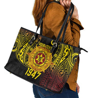 Personalised Tonga High School Leather Tote Bag Since 1947 Special Kupesi Pattern LT9 - Polynesian Pride