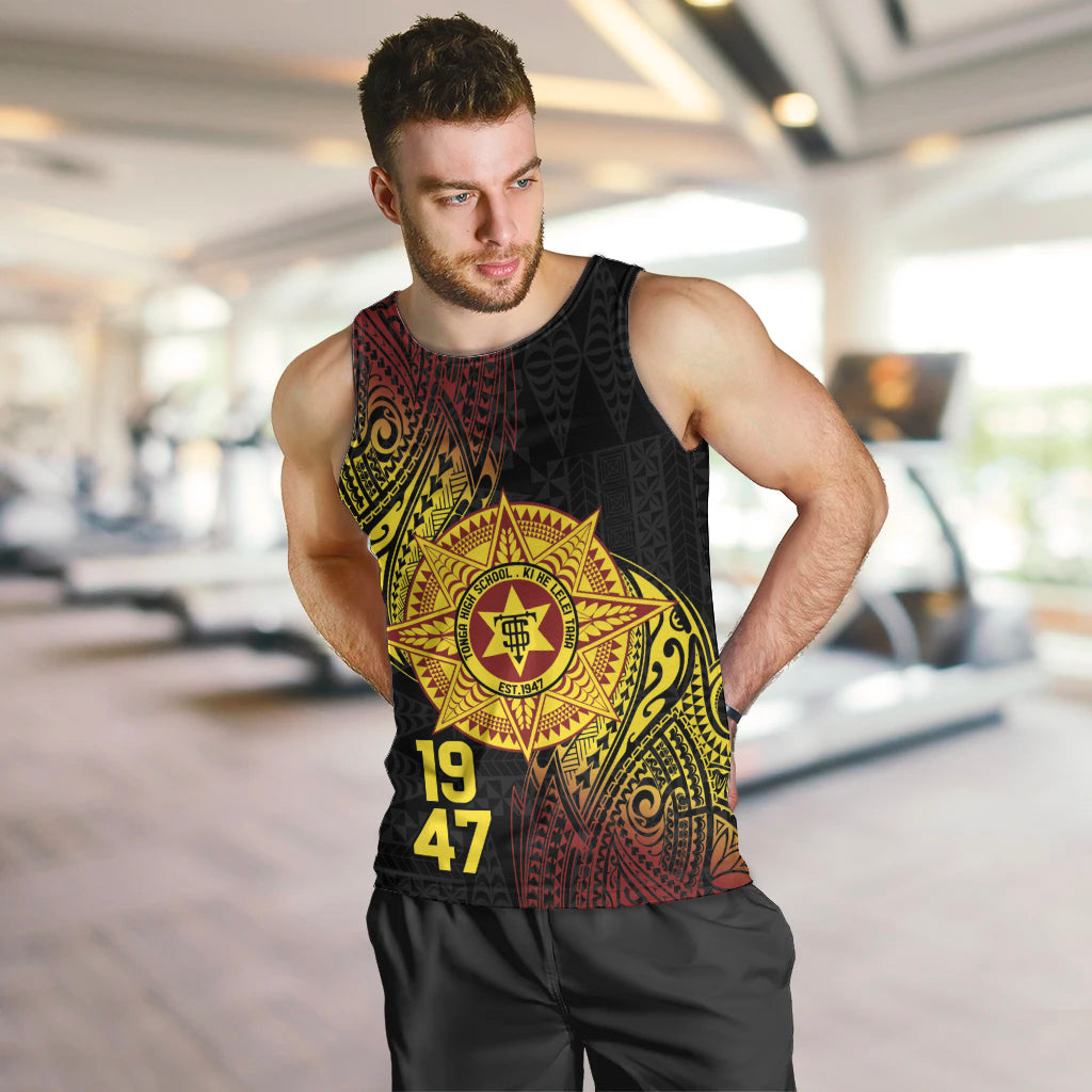 Personalised Tonga High School Men Tank Top Since 1947 Special Kupesi Pattern LT9 Black - Polynesian Pride
