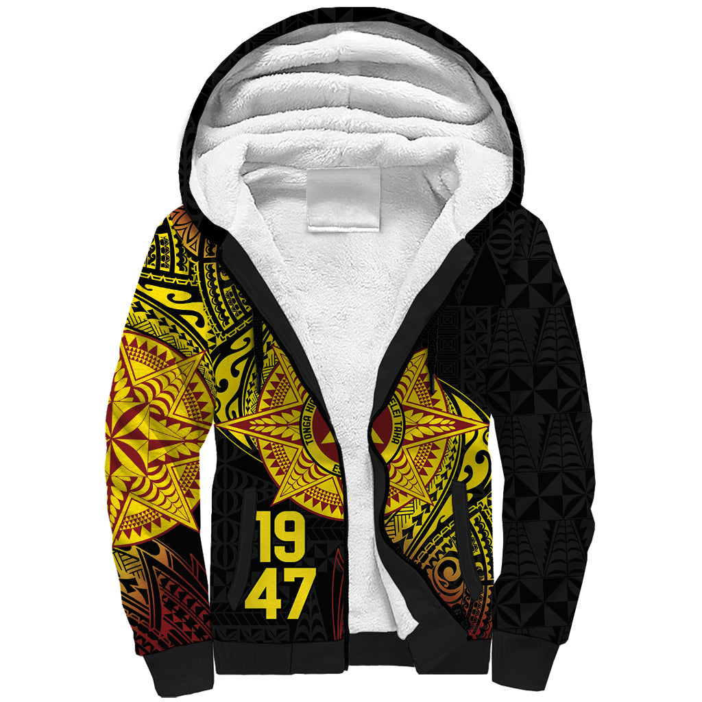 Personalised Tonga High School Sherpa Hoodie Since 1947 Special Kupesi Pattern LT9 Unisex Black - Polynesian Pride