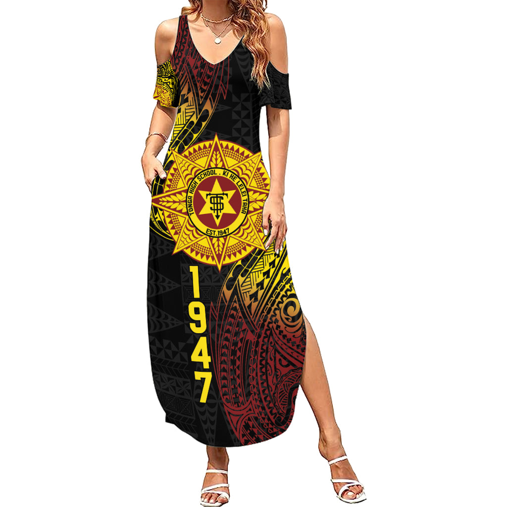 Personalised Tonga High School Summer Maxi Dress Since 1947 Special Kupesi Pattern LT9 Women Black - Polynesian Pride