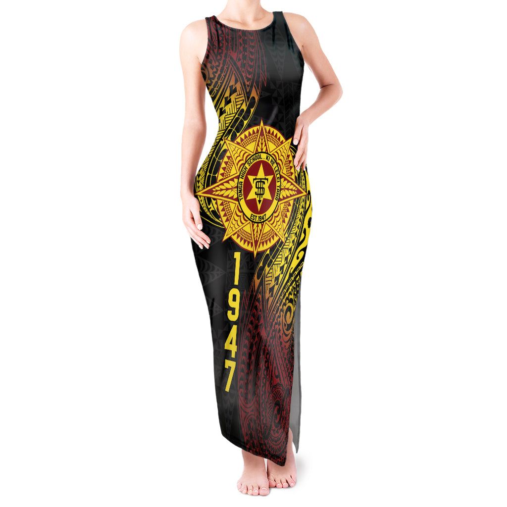 Personalised Tonga High School Tank Maxi Dress Since 1947 Special Kupesi Pattern LT9 Women Black - Polynesian Pride
