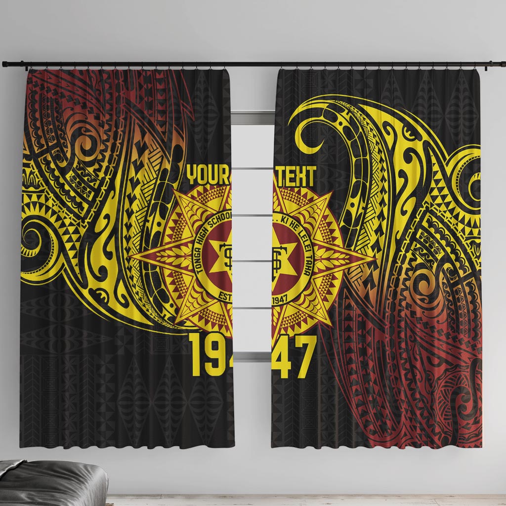 Personalised Tonga High School Window Curtain Since 1947 Special Kupesi Pattern LT9 With Hooks Black - Polynesian Pride