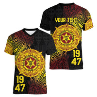 Personalised Tonga High School Women V-Neck T-Shirt Since 1947 Special Kupesi Pattern